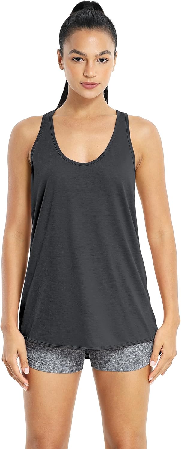 icyzone Women's Racerback Workout Athletic Running Tank Tops Loose Fit (Pack of 2) - Image 2