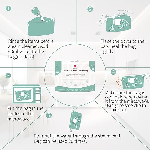Miniatura 5 de Bolsas esterilizadoras de microondas más grandes, bolsas esterilizadoras reutilizables para biberones (20 usos por bolsa), bolsas esterilizadoras de
