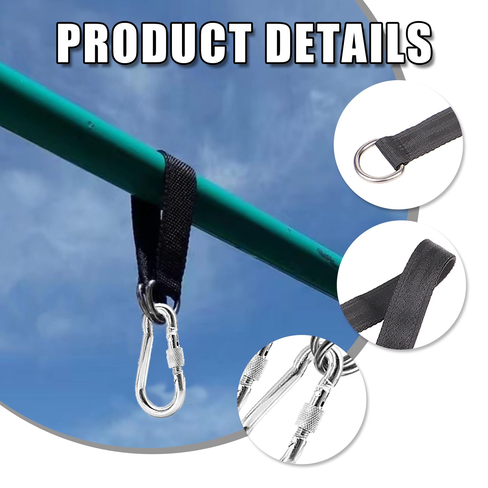 Kit Fissaggio Per Amaca E Altalena Batheidon | 2 Cinghie Nylon, Moschettoni Acciaio | Per Esterno/Interno - Foto 8