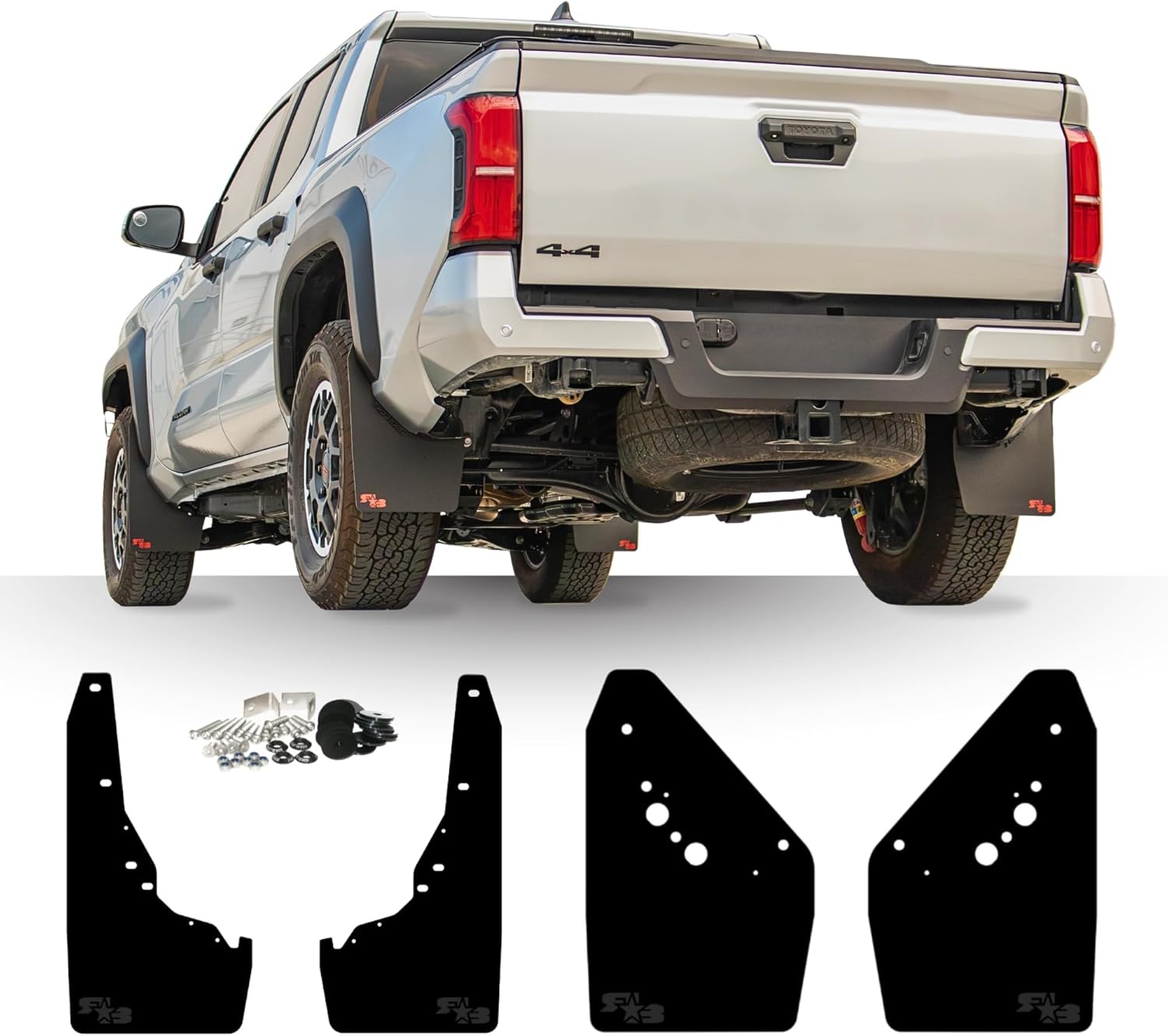 RokBlokz Mud Flaps for 2024+ Toyota Tacoma - Set of 4 for Front and Rear - Multiple Colors Available - Includes Mounting Hardware and Detailed Installation Instructions (Black with Black Logo)