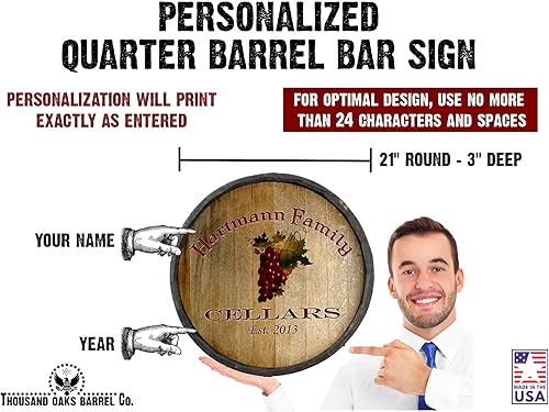 Vista 291 de THOUSAND OAKS BARREL CO. Personaliza el letrero de un cuarto de barril con cócteles de gato negro, barril de vino hecho de madera de roble de alta