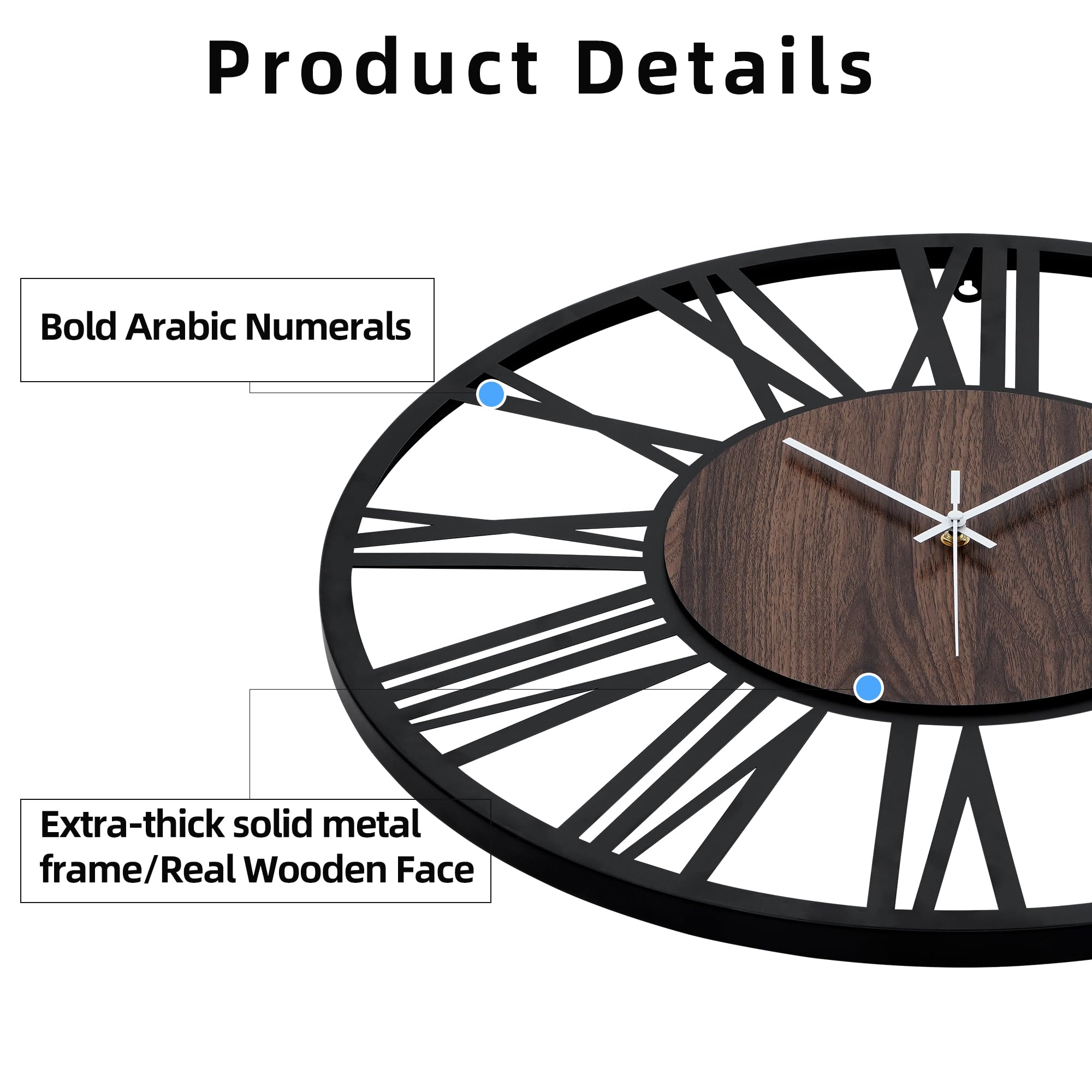 Reloj de Pared Moderno con Luz Nocturna – Reloj Silencioso de 50 cm a Pilas, LED Auto en la Oscuridad, Sin Tic TAC, Estilo Madera, para Salón, Dormitorio, Cocina