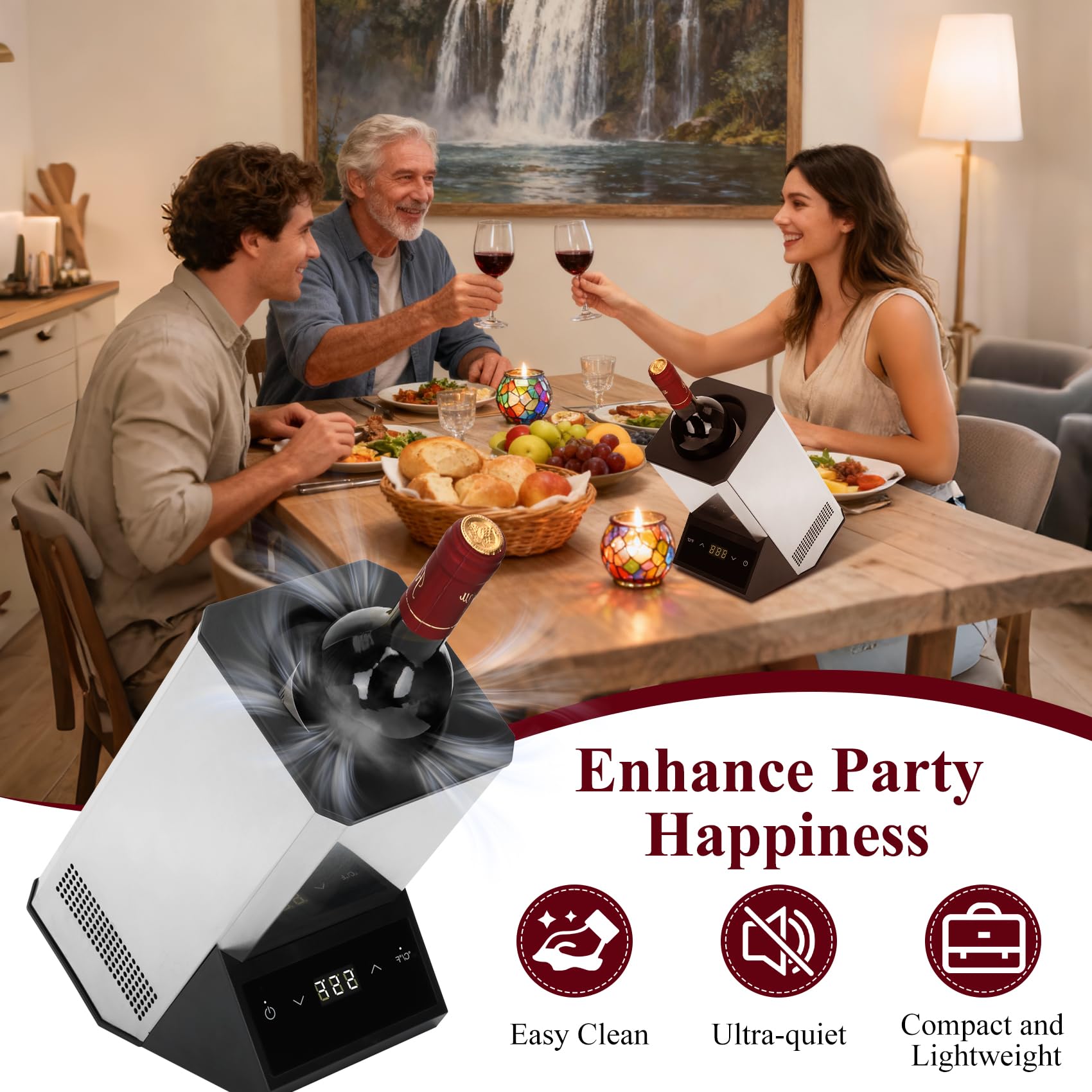 Enfriador de vino eléctrico de una sola botella, enfriador portátil sin hielo de alta calidad de 24 horas, acero inoxidable para vino/champán de 750 ml, esencial para fiestas en el patio trasero