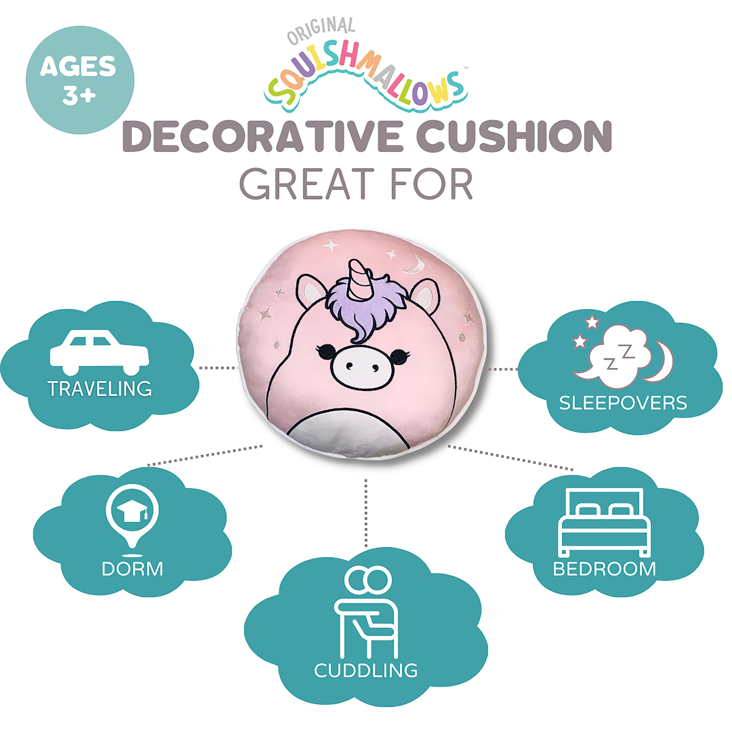 Franco Squishmallows - Cojín decorativo de ropa de cama súper suave, 8 pulgadas redondo