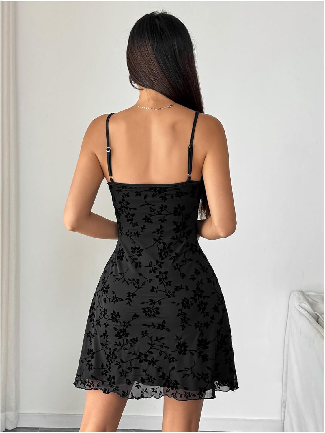 Verdusa Women's Mini Dress Floral Spaghetti Strap Mesh Dresses Going Out Festival Concert Outfits Grunge Gothic Clothes - Image 2