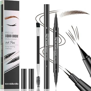 3D Magic Eyebrow Pencil Waterproof Microblading Eyebrow Pencil with 2 Fork Tips & Precise Brush Tip Smudge-proof Dual-Ended Eyebrow Pencil Creates Natural Eyebrows Dark Brown