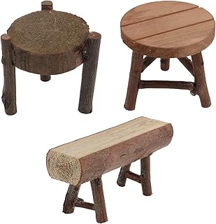 NUSITOU 3 Pçs Pequenos Enfeites De Paisagem Brinquedos De Madeira Miniaturas De Móveis De Madeira Cadeira De Casa De Bonecas Mini Móveis Brinquedos Móveis De Jardim Miniatura De Madeira