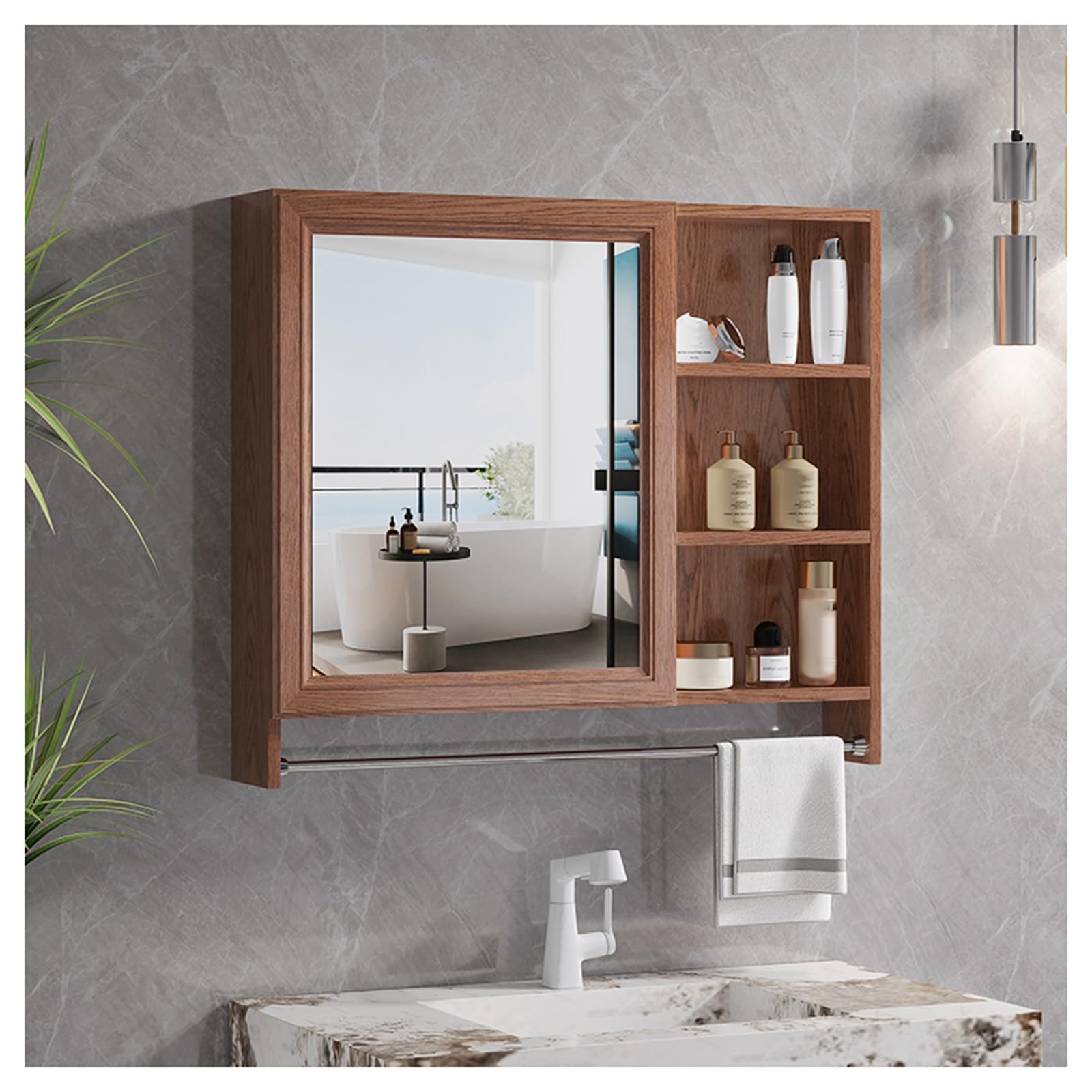 ALIMORDEN Armoire Salle De Bain Avec Miroir - 76x76 Cm - Blanc - Rangement Pharmacie Et Toilettes