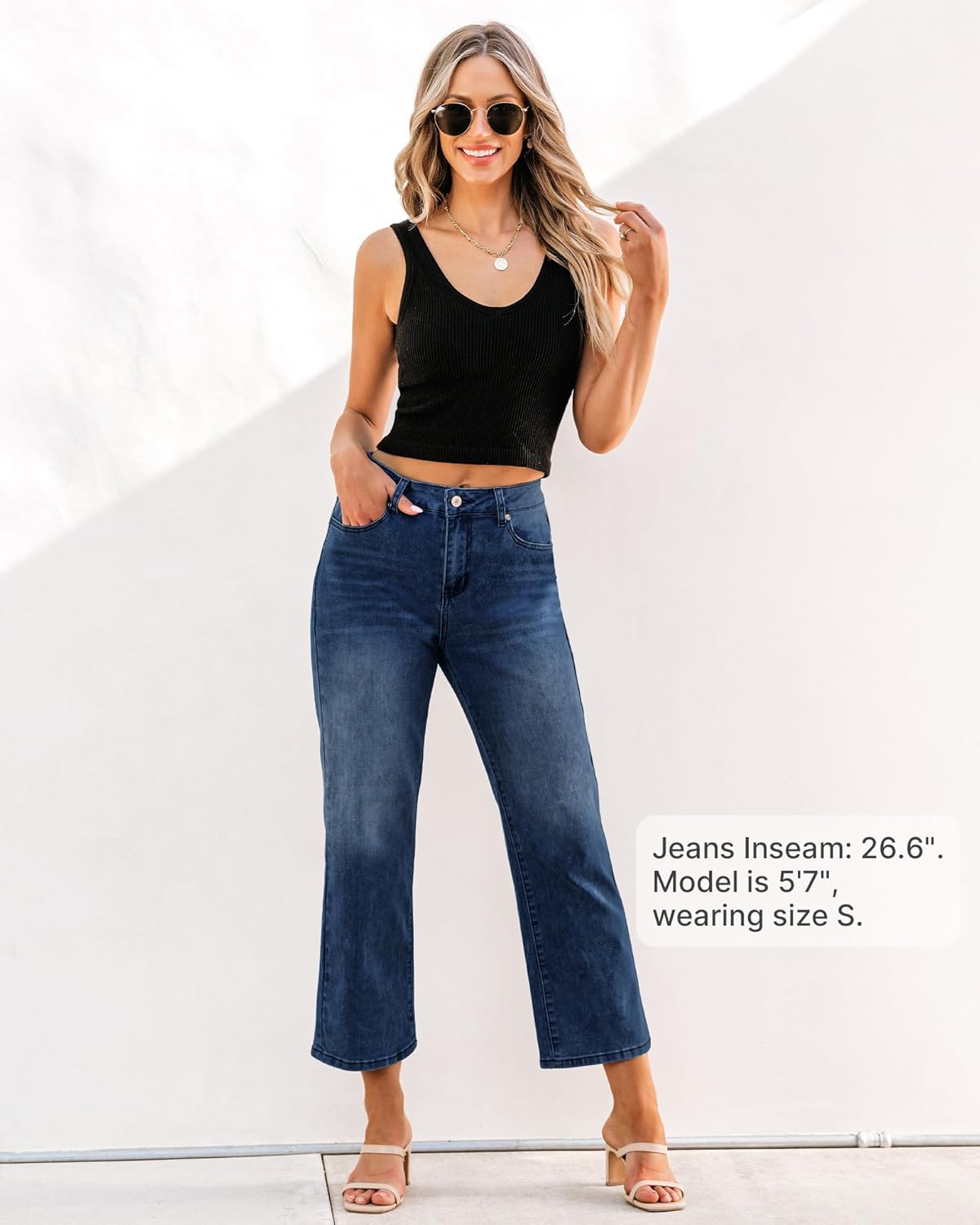 GRAPENT Jeans for Women Trendy High Waisted Loose Straight Leg Stretchy Denim Ankle Pants Cropped Jeans with Pockets - Image 4