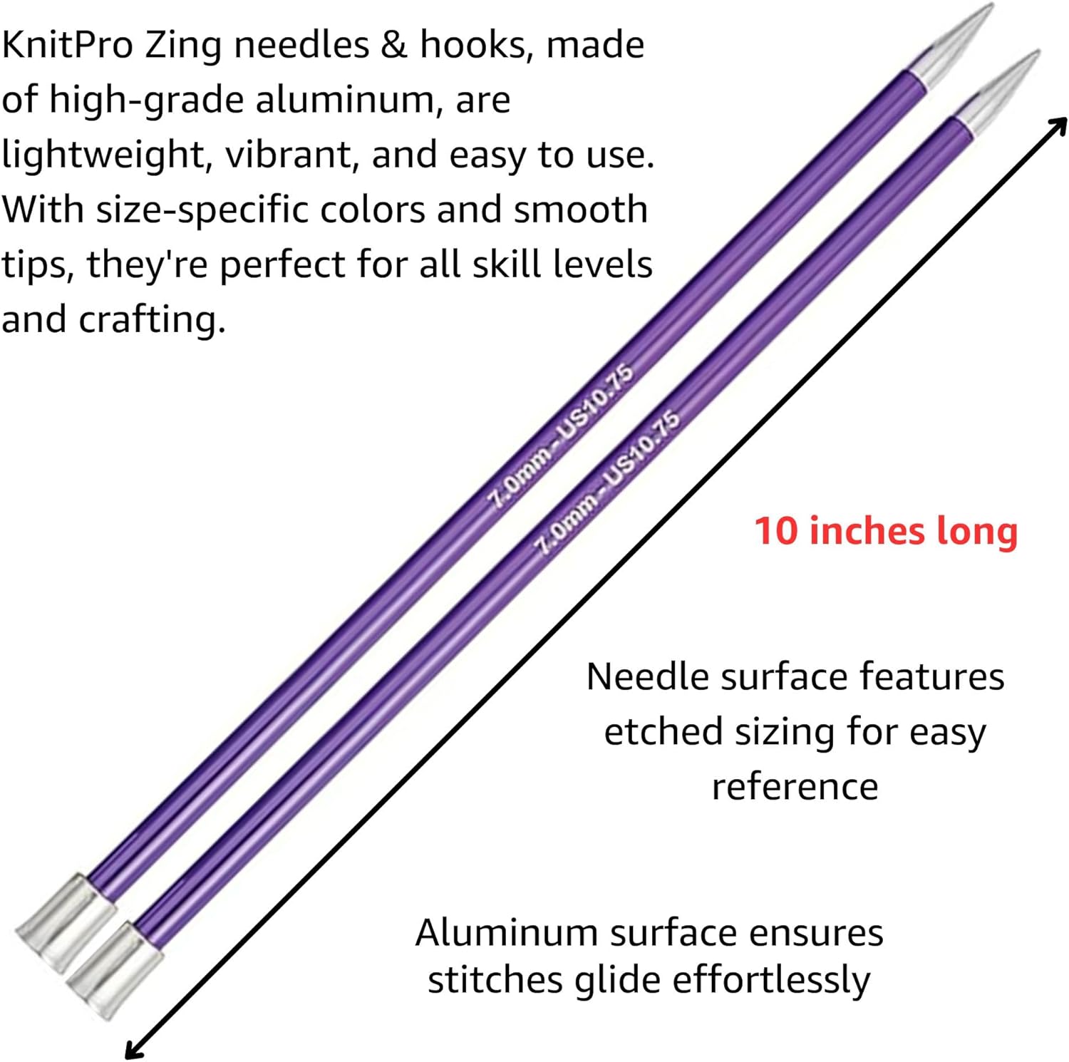 KnitPro Zing Deluxe Set 10 inch Straight Knitting Needles Size 1.5, 2.5, 4, 6, 7, 8, 9, 10 with Fabric Case with Project Bag