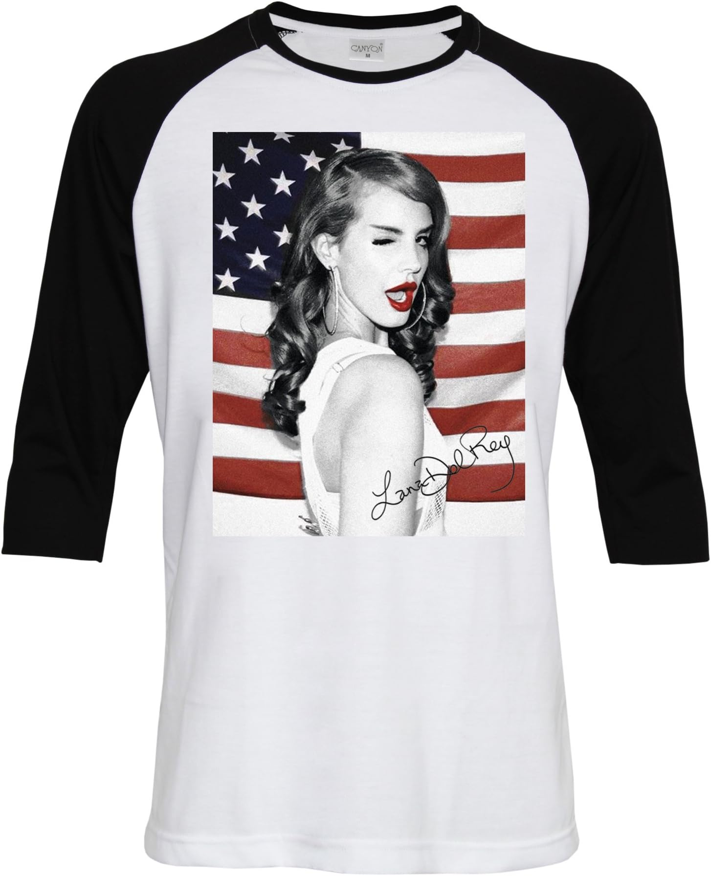 TopFusion Lana Del Rel with US Flag 3/4 Sleeve Baseball Tee T-Shirt