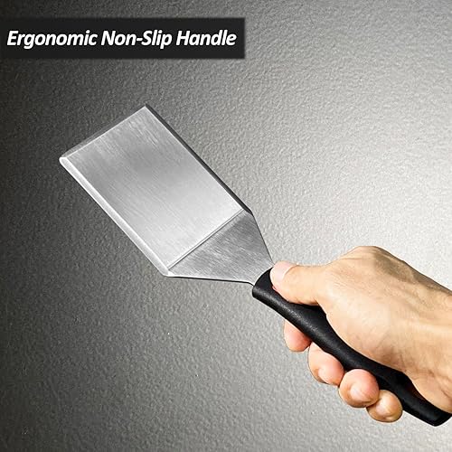 Miniatura 8 de Espátula pequeña para sartenes de hierro fundido, mango de silicona de espiga completa, resistente al calor, girador resistente de grado comercial,