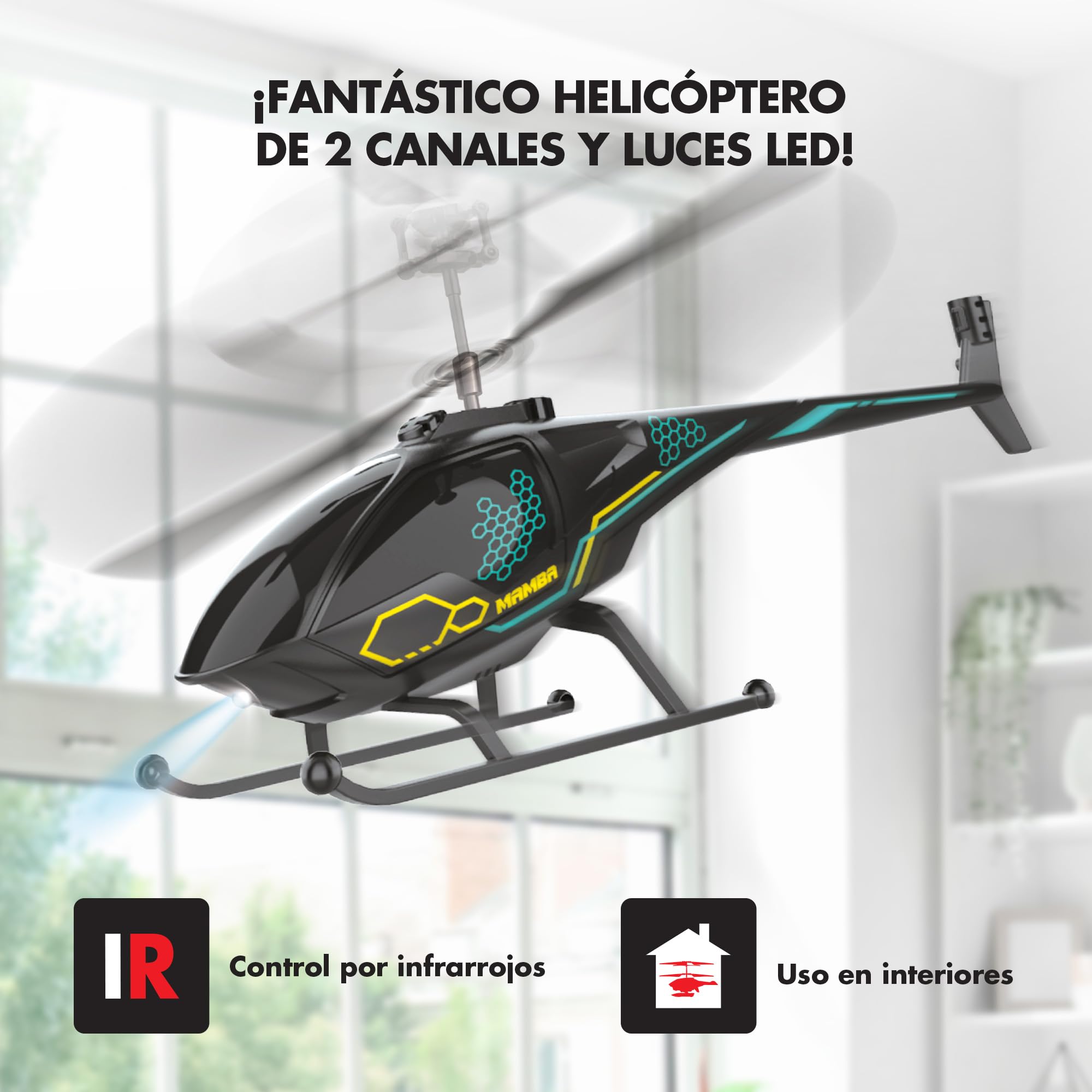 Bizak FLYBOTIC Air Mamba, helicóptero radiocontrol con 2 Canales, con Luces LED, Juguete de fácil Control con Infrarrojos para Principiantes, Regalo a Partir de 8 años de Edad, (62004753)