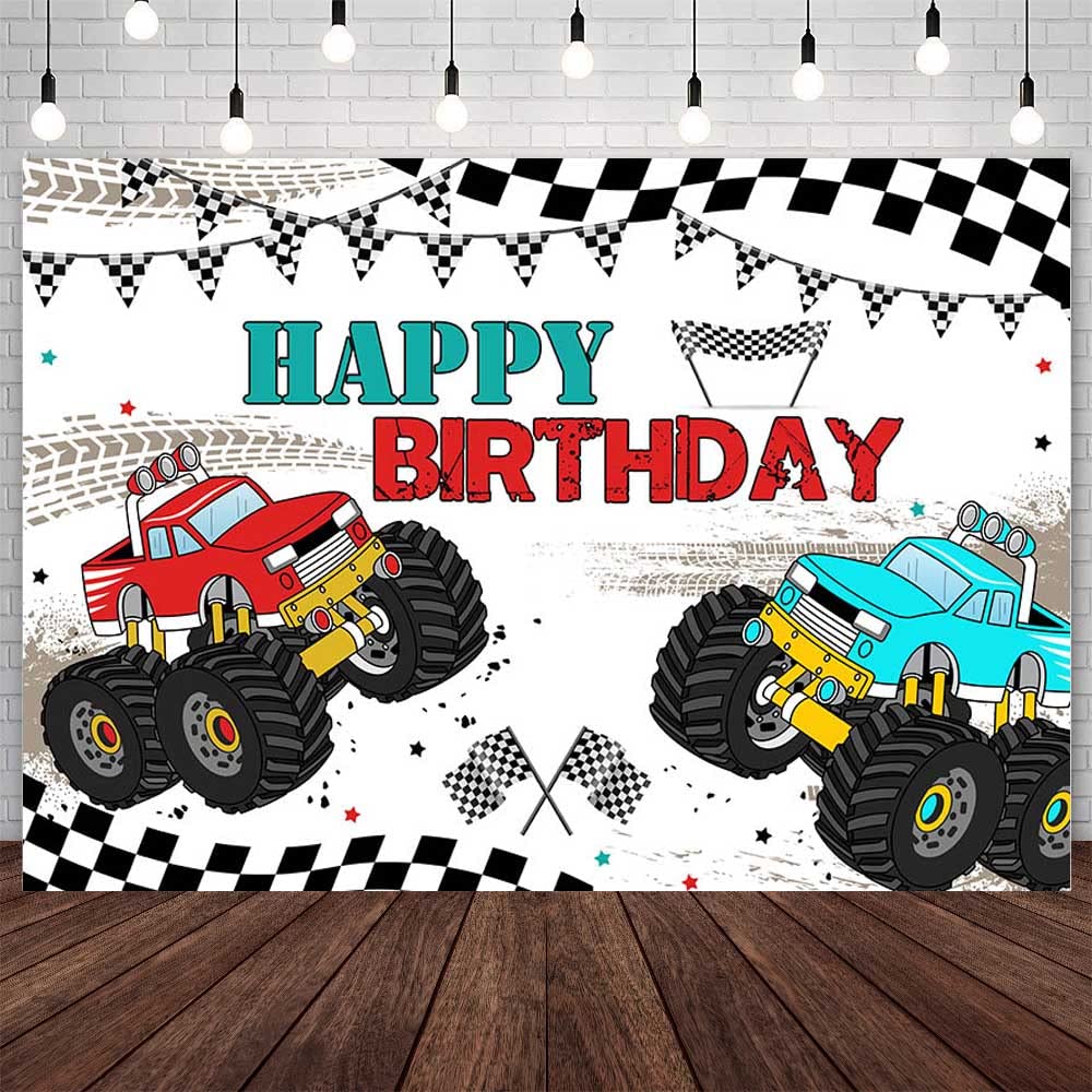 AIBIIN 7 x 5 ft Kid Birthday Backdrop Truck Themed Birthday Photography Background Car Grave Digger Party Decorations Boy Bday Banner Photo Booth