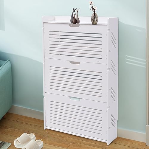 AKaSping Zapatero blanco de 3 niveles organizador vertical de madera de gran capacidad estante de almacenamiento de zapatos resistente para armario