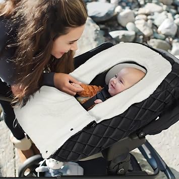 IvyWind Winter Car Seat Cover, Warm Winter Carseat Cover for Baby Boys & Girls, Waterproof Car Seat Winter Cover with Removable Zipper, Keeps Babies Warm and Cozy in Cold Weather, Black