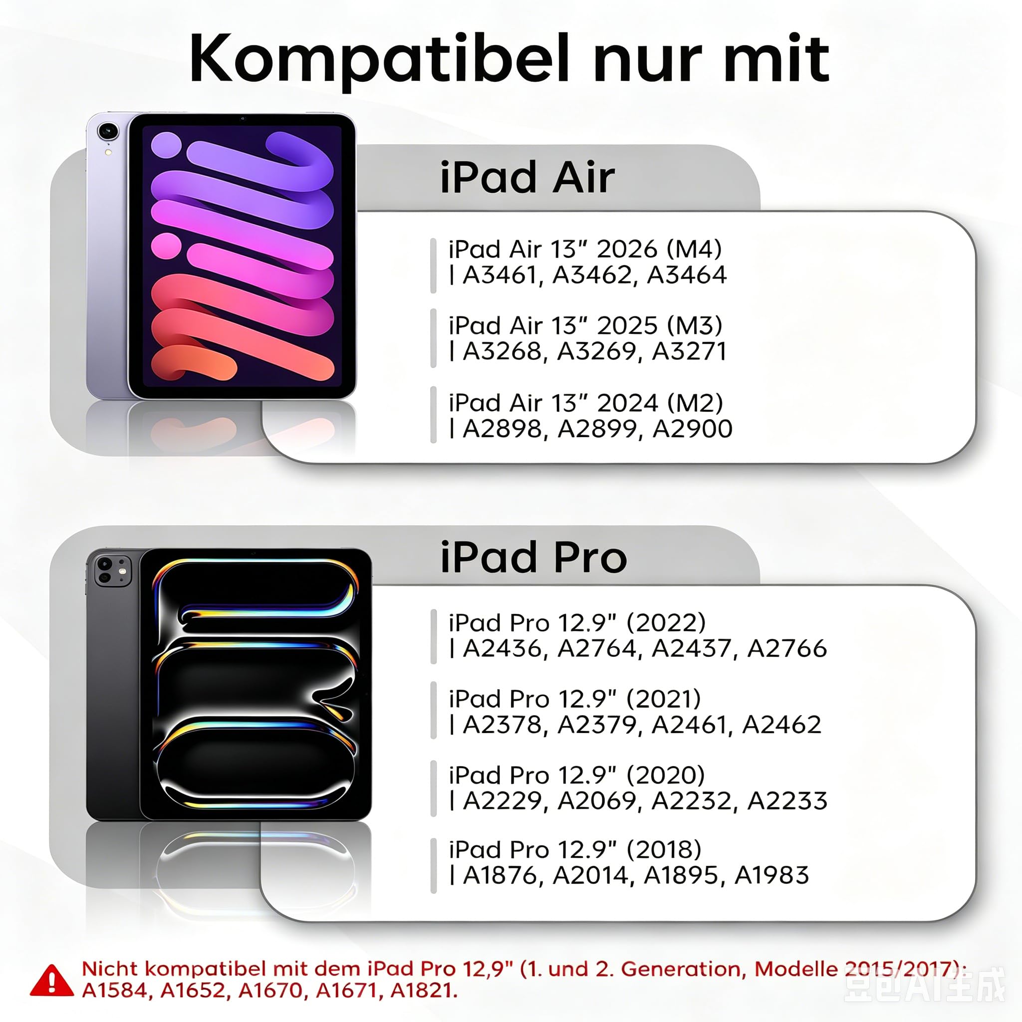 TECURS Magic Keyboard do iPad Air 13" (M3/M2, 2025/2024), etui klawiatura do iPada Pro 12.9 (6/5/4/3 generacji), QWERTZ, gładzik Multi-Touch, wolnounoszący się stojak, biały