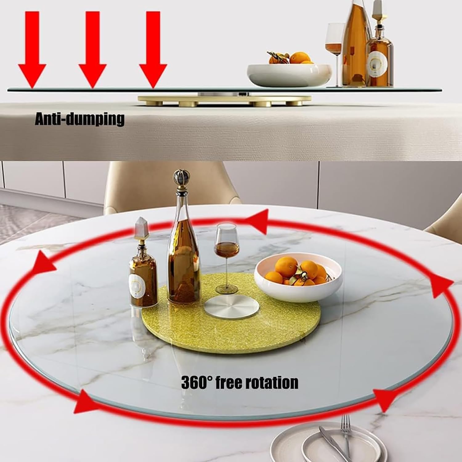 Tempered Glass Lazy Susan Turntable, Round Transparent Large Dining Table Turntable Heavy Duty Rotating Tray, for Kitchen Tabletop Tempered Glass Table Top (Color : Clear, Size : 120cm (47inch))