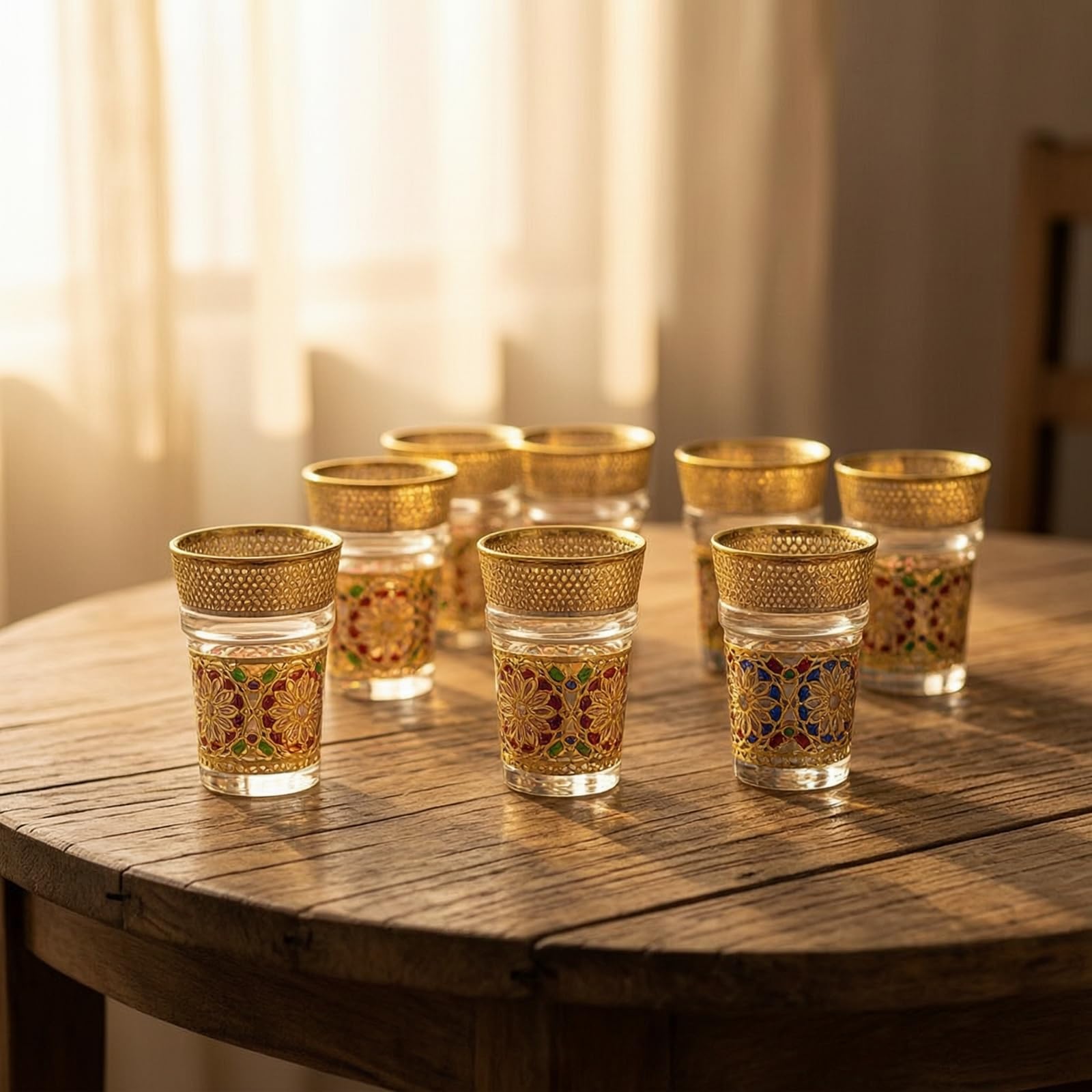 12 Pezzi Bicchieri da Tè Marocchini Dorato Bicchieri in Vetro con Bordo Oro Colorati Bicchierini per Ospiti