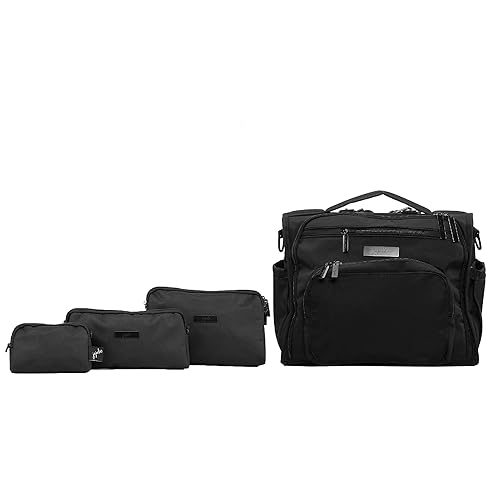 JuJuBe BFF - Bolsa tipo mensajero para pañales + juego de bolsas organizativas Be Set, negro hacia fuera