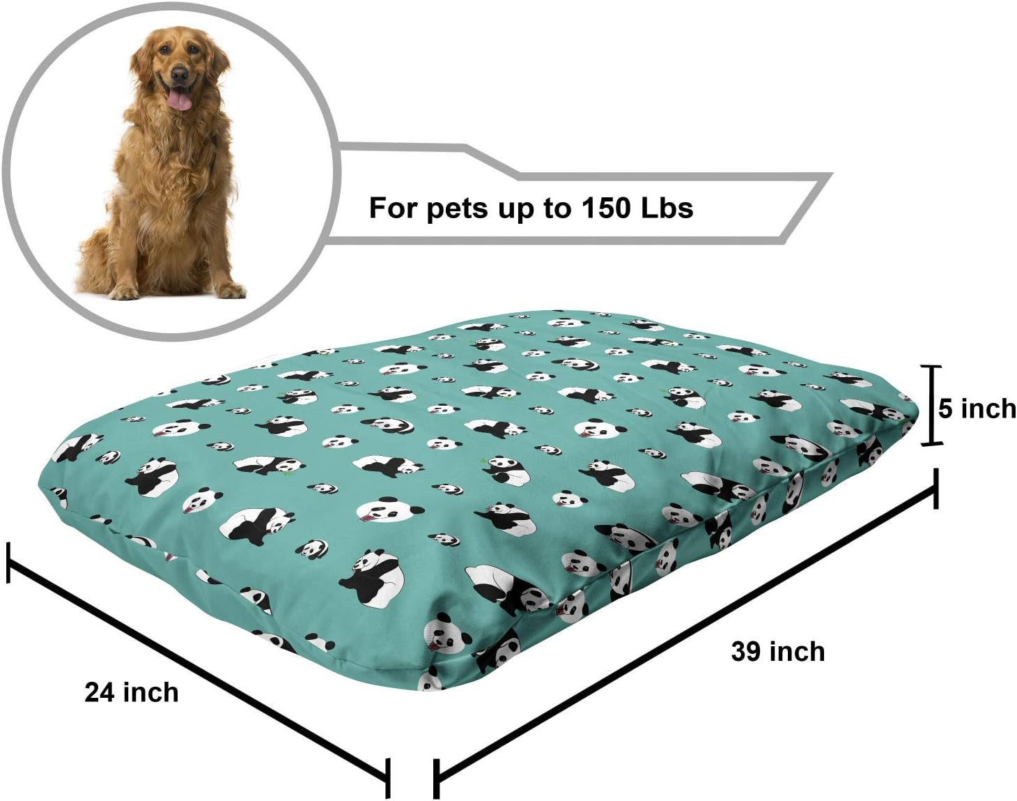 review Lunarable Panda Pet Bed, Repetitive Leaves and Eating Funny Bear Pattern Jungle Adventure Print, Chew Resistant Pad for Dogs and Cats Cushion with Removable Cover, 24