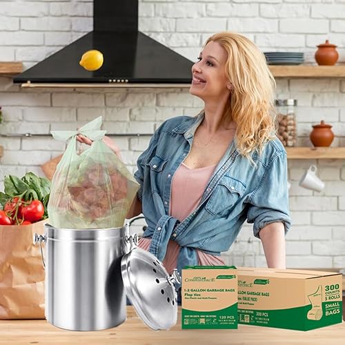 Miniatura 6 de BEIDOU-PAC Bolsas de basura compostables de 13 galones, 60 unidades, bolsas de abono altas para cocina con asa, resistentes bolsas de basura