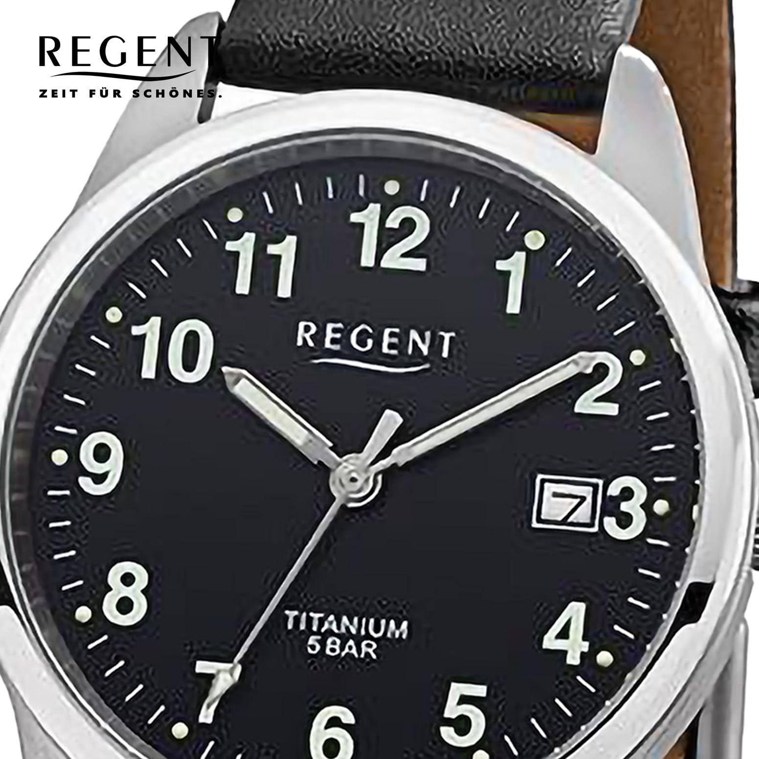 REGENT Herren Armbanduhr Analog Lederarmband schwarz URF1271 Analoguhr