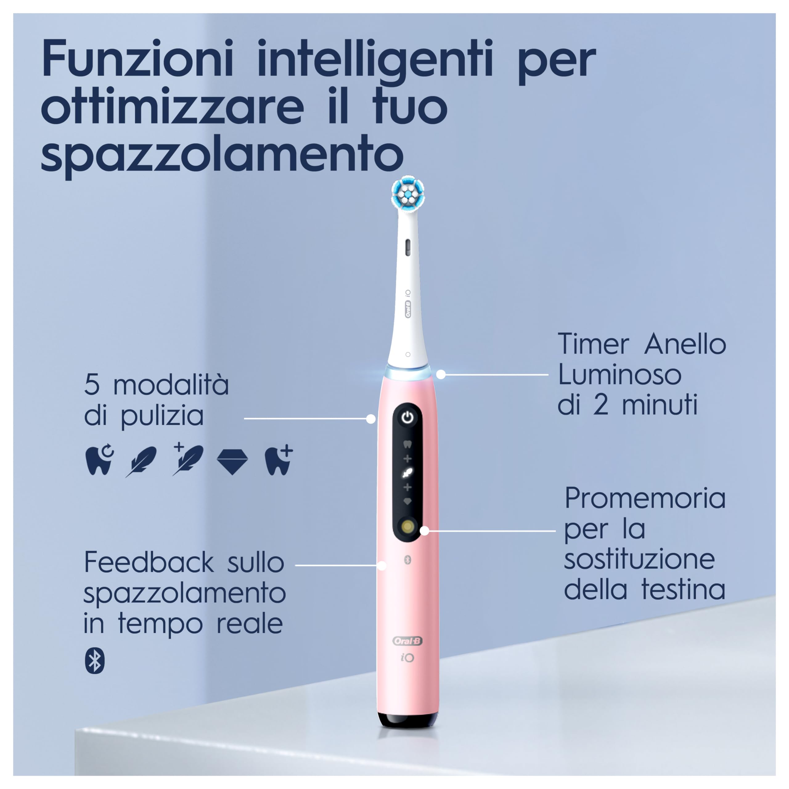 Oral-B iO 5 Spazzolino Elettrico, con 1 Testina di Ricambio, Custodia, Rosa - 1 Testine di Ricambio per Spazzolino Elettrico, Ricaricabile, Custodia da Viaggio, Sensore di Pressione, Pulizia Denti