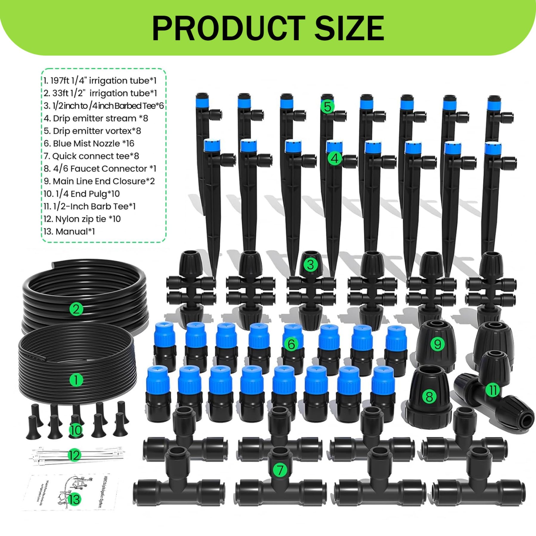 Sistema di irrigazione per giardino, sistema di irrigazione da giardino fai-da-te a connessione rapida con micro tubi da 200 piedi e 8 emettitori, automatico per aiuole rialzate, piante in vaso, irri
