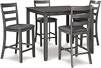 Signature Design by Ashley Bridson Gray 5-Piece Counter Height Dining Set with Table & 4 Ladderback Barstools
