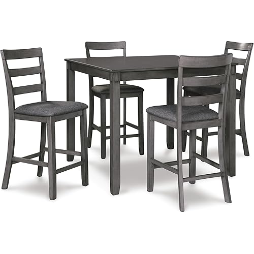 Signature Design by Ashley Bridson 5 Piece Dining Room Set, Includes Table & 4 Ladderback Barstools, Wood, Gray