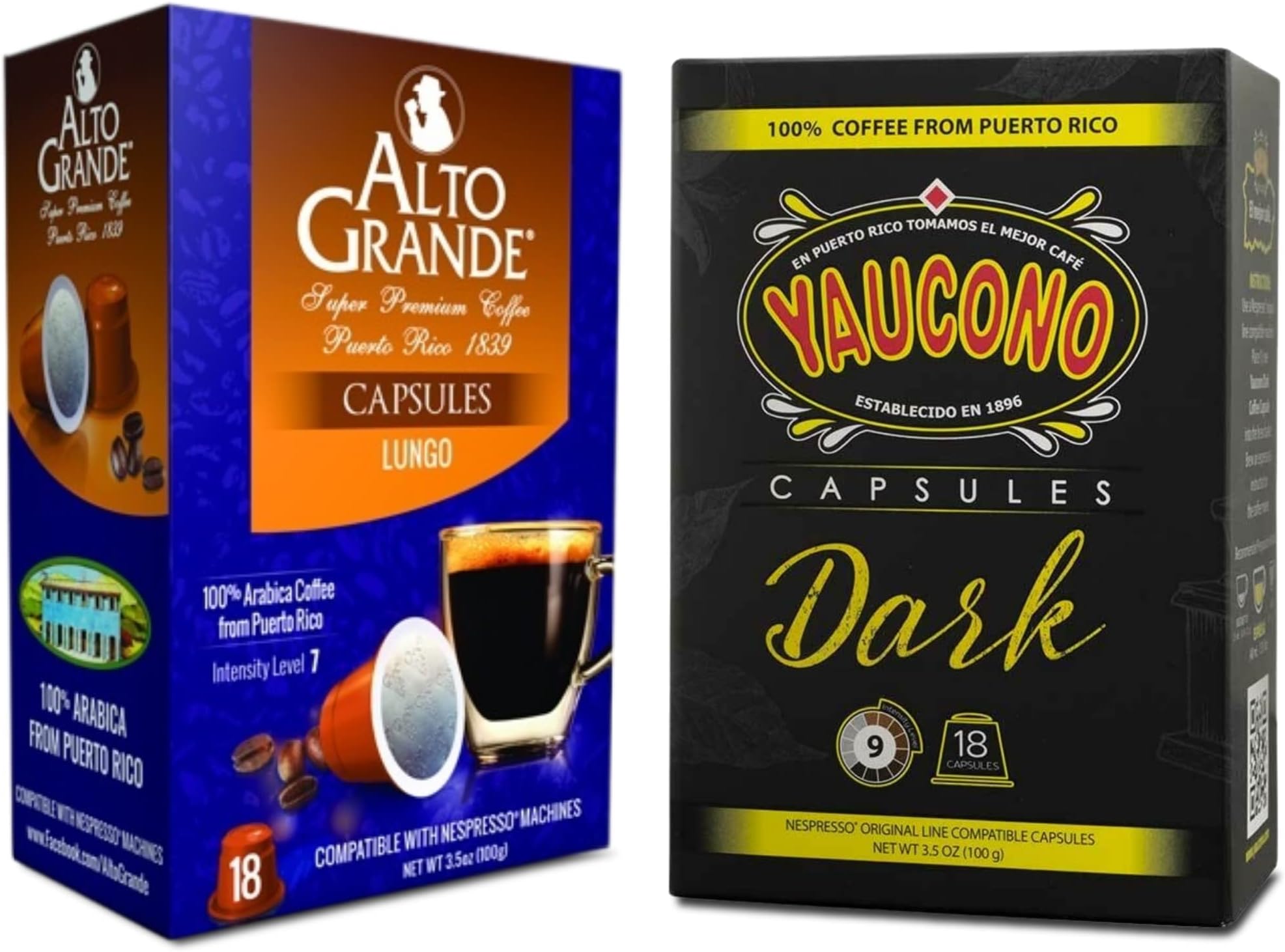 Alto GrandeCaracolillo & Yaucono Dark Roast Coffee Capsules, Variety Pack, 36 Ct, Nespresso Original Line Compatible, Puerto Rico Single Serve Espresso