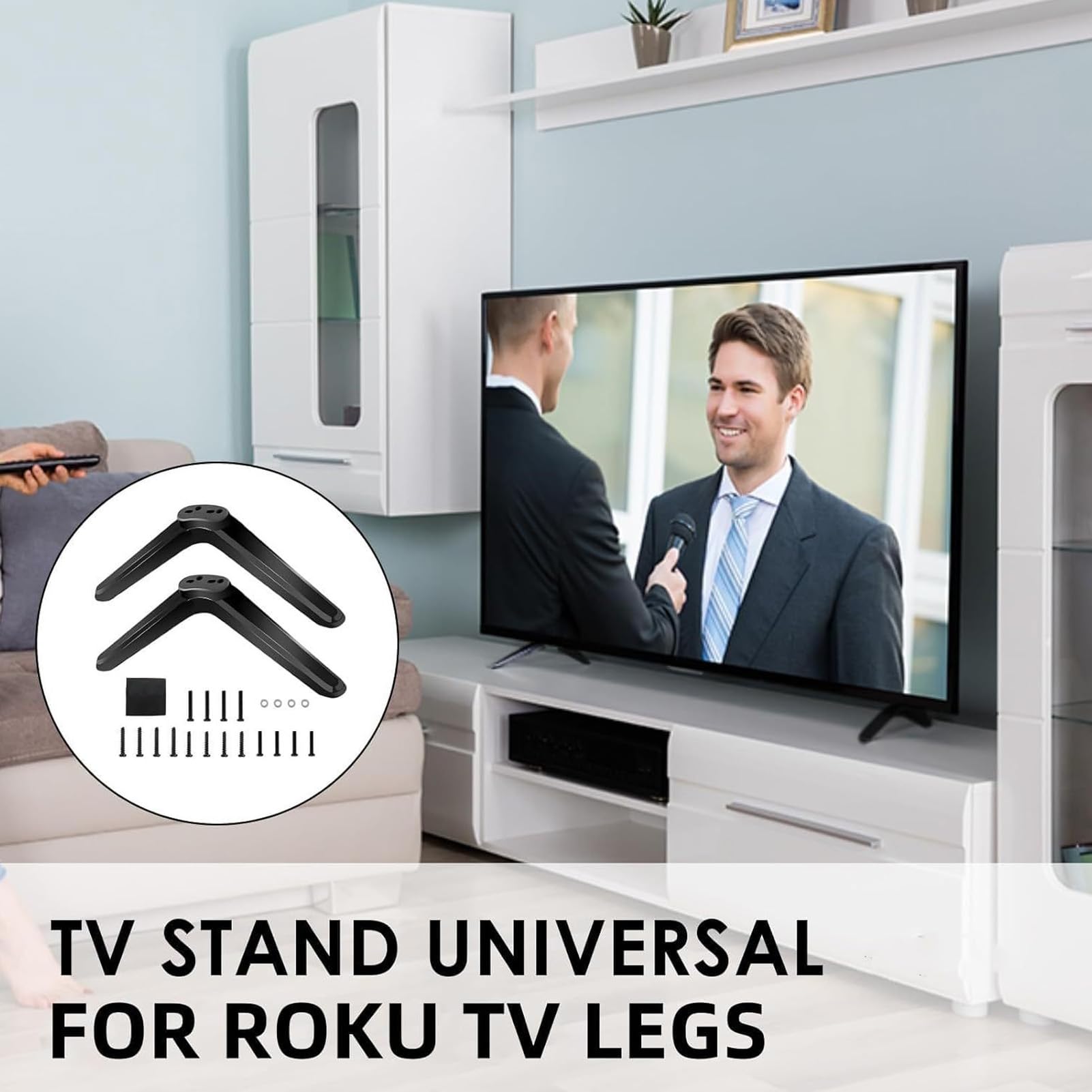 AMONIDA Podstawa Pod Telewizor, łatwa Instalacja Wymienne Nóżki do Podstawy Telewizora z Podkładkami Antypoślizgowymi, do Telewizorów Smart TV