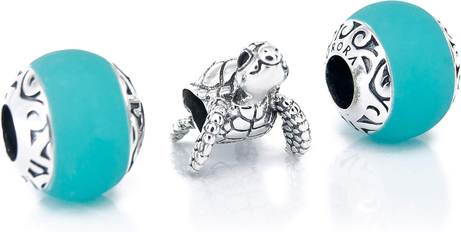 Turquoise Sea Glass Bead, Maori Murano Glass & Sterling Silver Charm Bead S925, Teal Turquoise Blue pendant, Summer Holiday Ocean Sea Vikings Jewelry, fits pandora