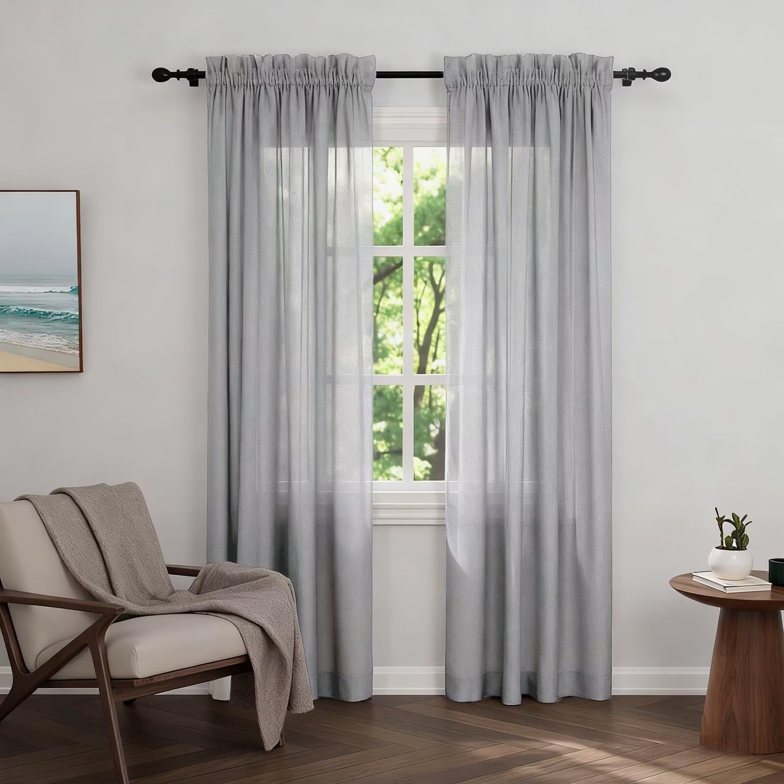 Zdada Net Curtains for Windows 84 Drop, Silver Slot Top Voile Curtains, Semi Transparent Sheer Curtain Net Curtain Panel for Living Room Kitcken W60xL84 Inch,2 Panels