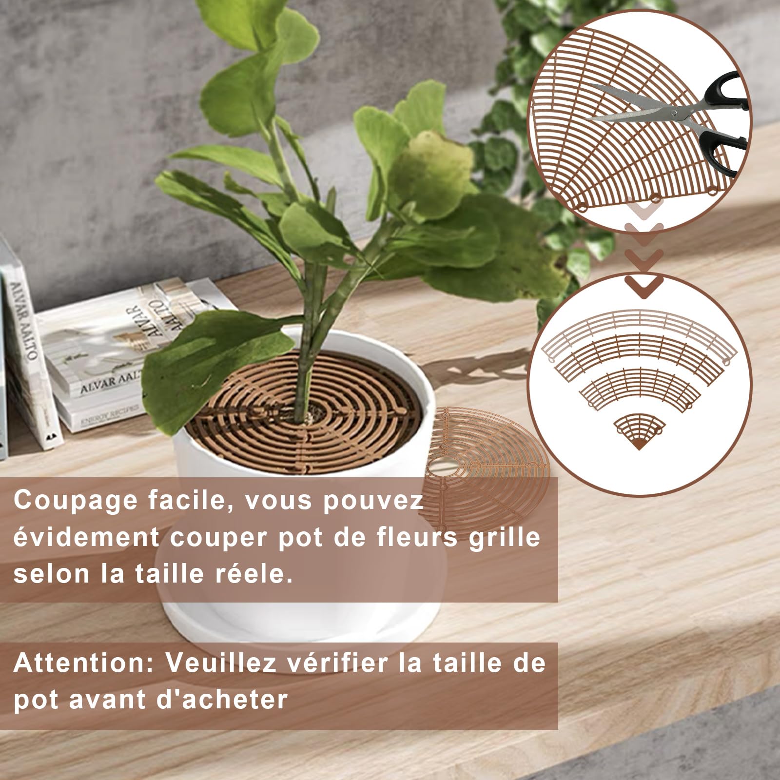 JMIATRY Lot de 4 Protection de Sol pour Pot de Fleurs Grille 52/30CM, Cache-Pots de Fleurs en Grille Pot de Fleur Interieur Contre Animaux, Enfants