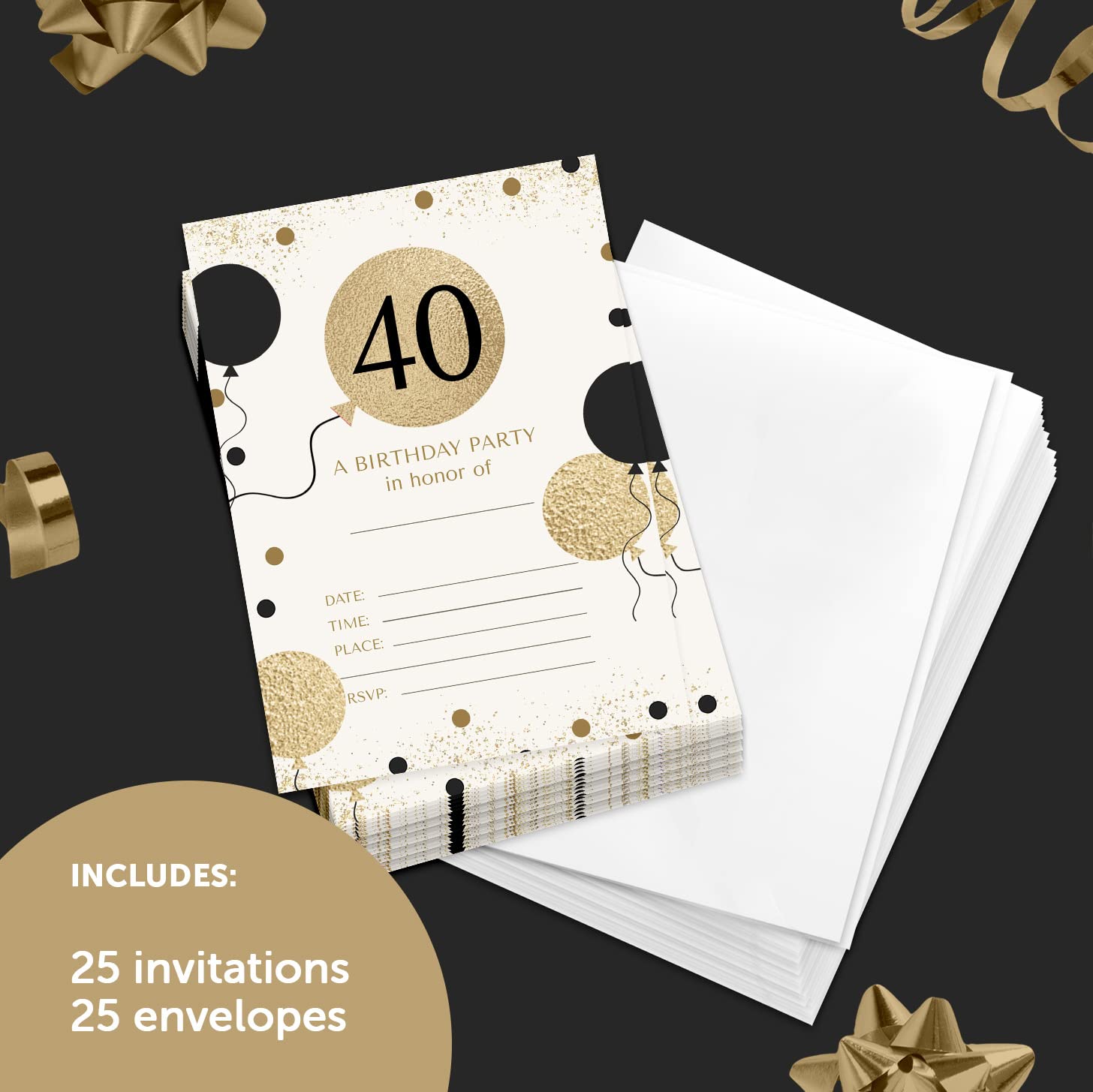 Desert Cactus 40th Birthday Happy Birthday Invitations Style 1 Invite Cards (25 Count) With Envelopes Girls Boys Kids Party (25ct)