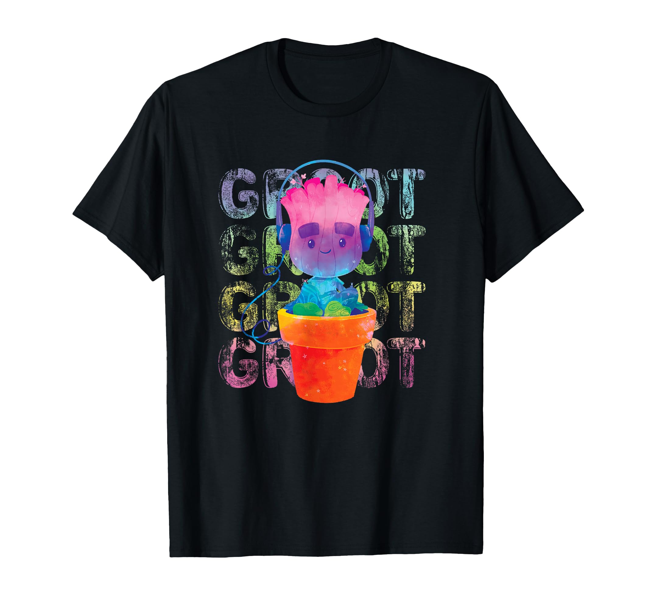 Marvel Groot Headphones & Flowerpot Rainbow Colours T-Shirt