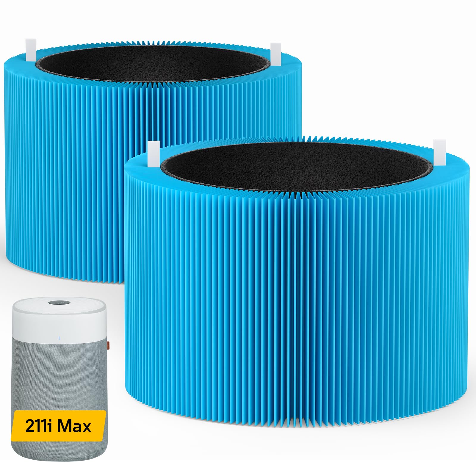 Blue Pure 211i Max AllergenBlock Filter Replacement Compatible with Blueair 211i Max Air Purifier, High Filtration Rate & Activated Carbon Filters, (Blue Pure F2MAX Filter), 2 Pack