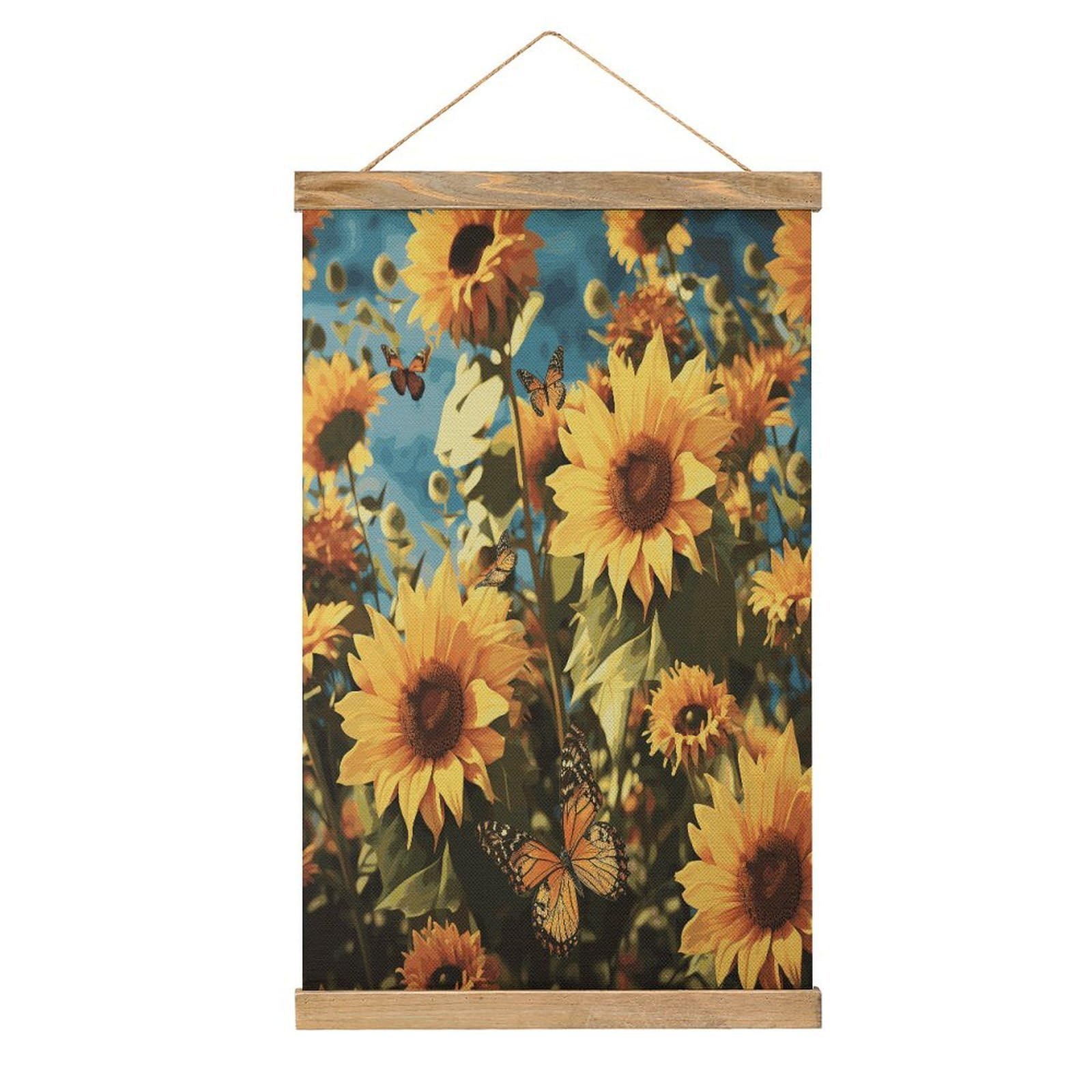 FekiLoot Sunflowers And Butterflies Linen Hanging Painting Vintage Poster Hanger Frame Wall Decor Art Painting Printed on Linen Without Fading Living Room Office Bedroom Playroom Apartment Decor
