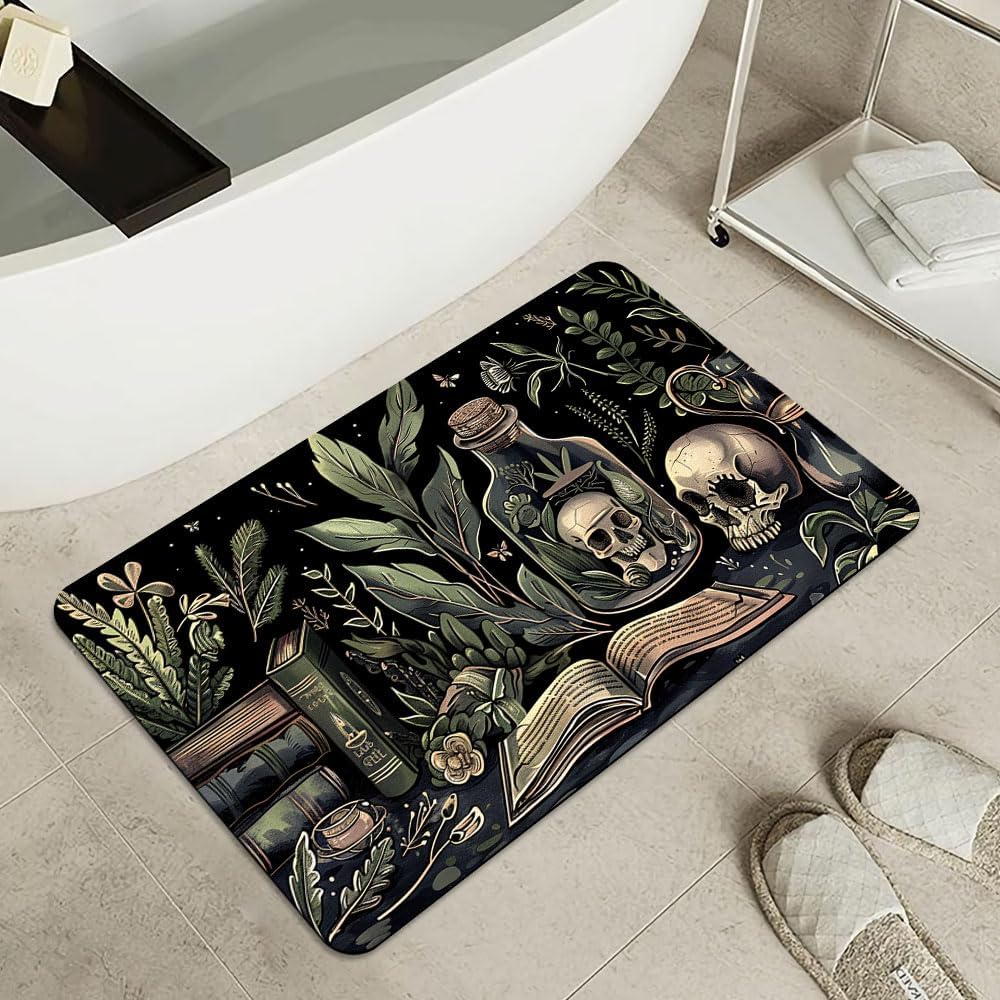 Bath Mat-Bathroom Rug，Books and Skulls-Absorbent Non Slip Quick Dry Stain Resistant Easy to Clean Care Shower Rug for Bathtub Shower Room 16×24Inch (40 * 60cm)