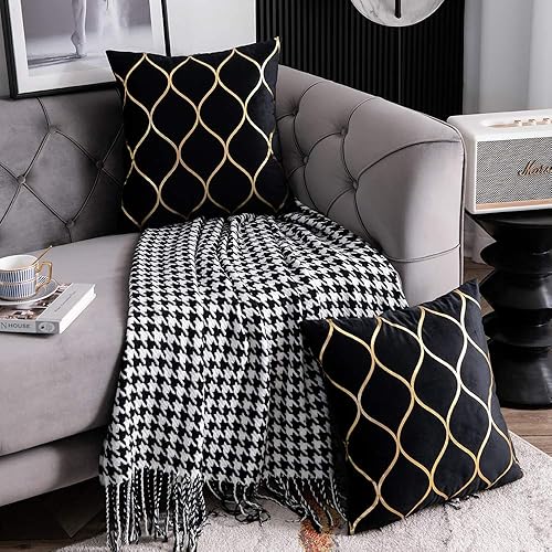 Miniatura 4 de DEZENE - Fundas de almohada de terciopelo dorado2 fundas de almohada decorativas para dormitorio, sofá, sala de estar.