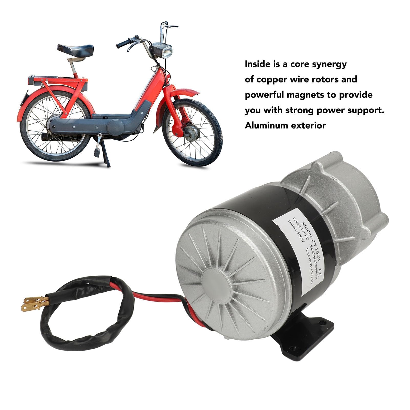 Silnik elektryczny, 12 V, 500 W, aluminium, 11-zębowy silnik redukcyjny do motocykli