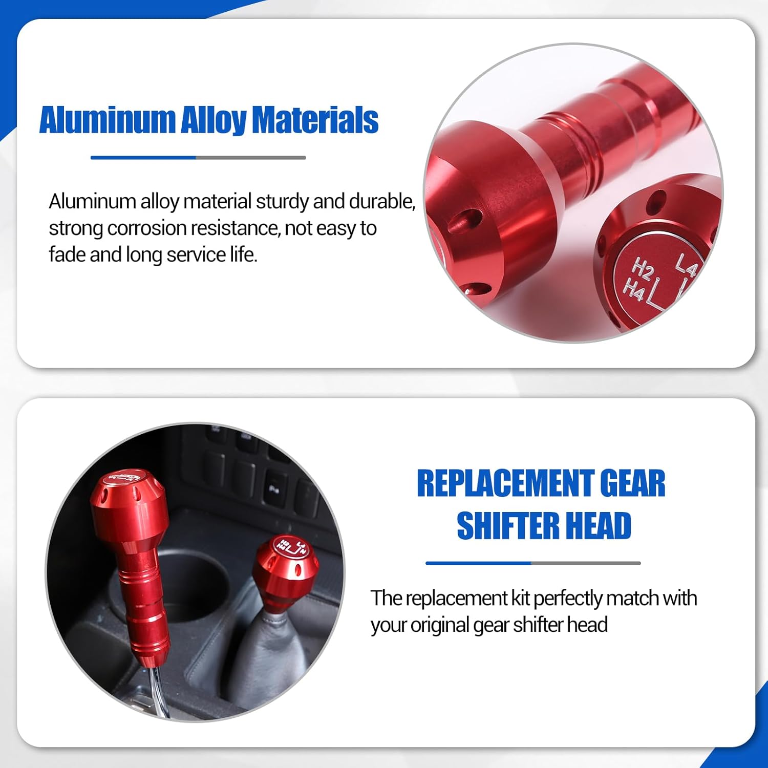 Compatible with Toyota FJ Cruiser 2007-2021 Car Gear Shifter Head Replacement, Aluminum Alloy Shifter Shift Button Knob Replacement Kit (Red)