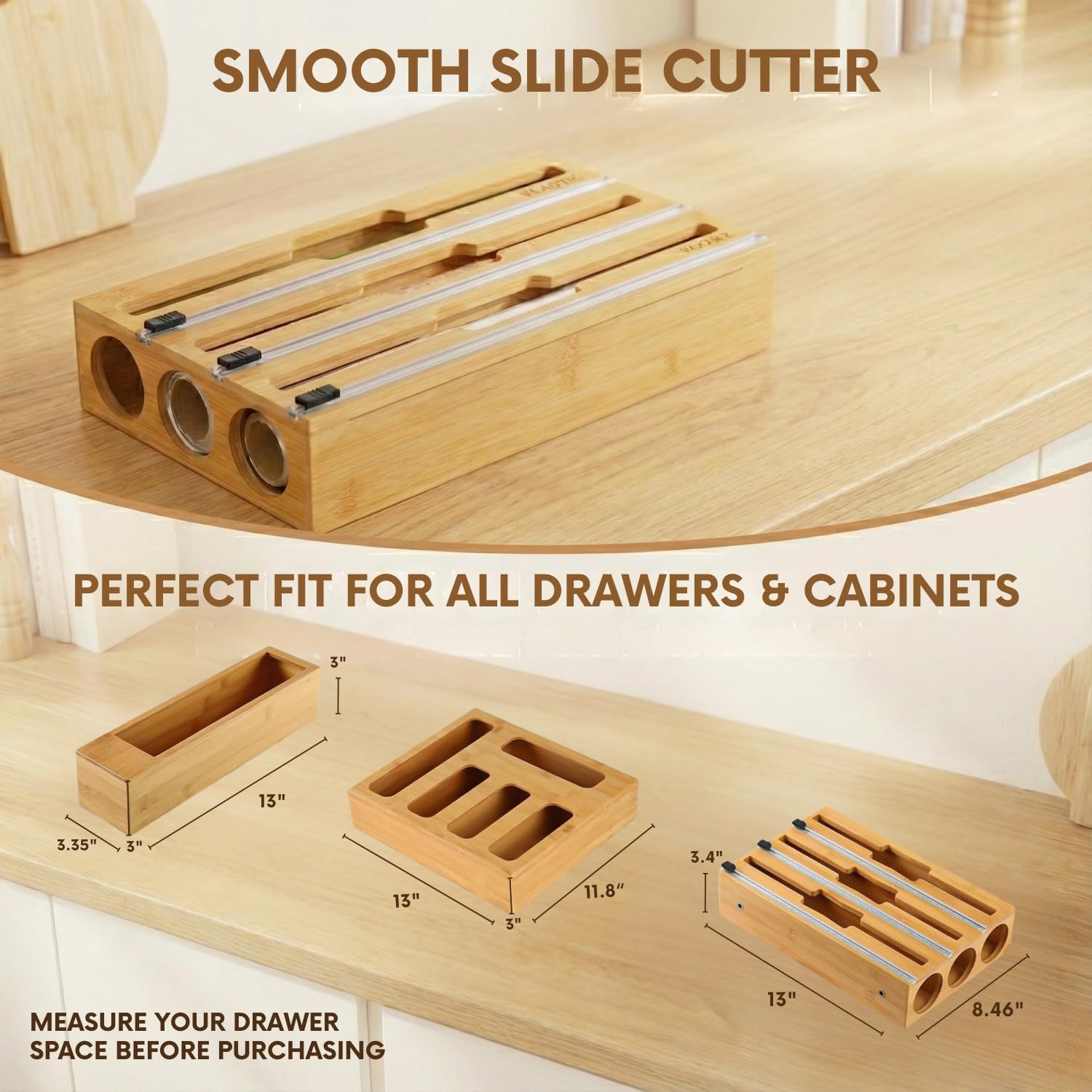 9 in 1 Storage Bag Organizer for Kitchen Drawer, Foil and Plastic Wrap with Cutter, Organizers Compatible Gallon, Quart, Sandwich Snack