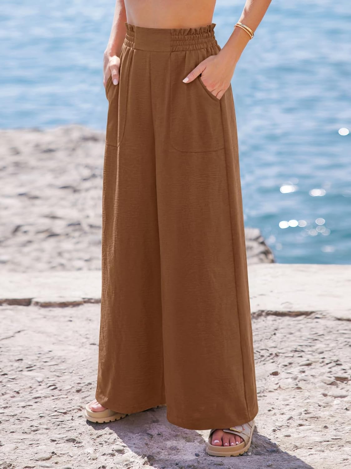 NIMIN Women Wide Leg Palazzo Pants High Waisted Casual Lounge Pants 2026 Summer Beach Vacation Outfits with Pockets - Image 3