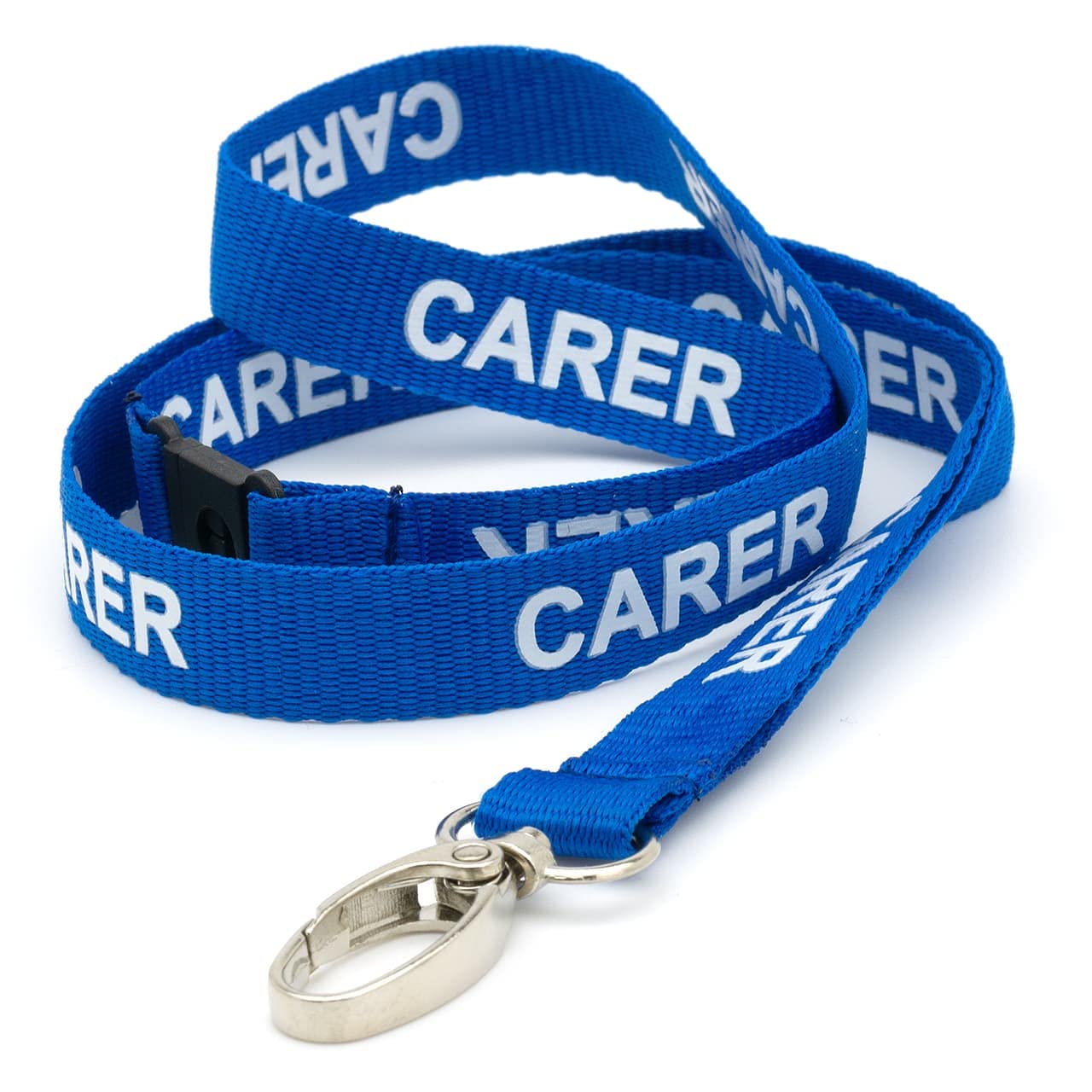 CKB LTD Blue Carer LANYARDS Breakaway Safety Lanyard Neck Strap Swivel Metal Clip for ID Card Holder - Pull Quick Release Design Pack of 100