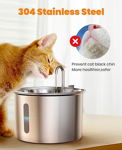 Miniatura 9 de oneisall Fuente de agua para gatos de acero inoxidable, fuentes de agua de 2 litros para gatos en interiores con bomba silenciosa y 3 filtros de