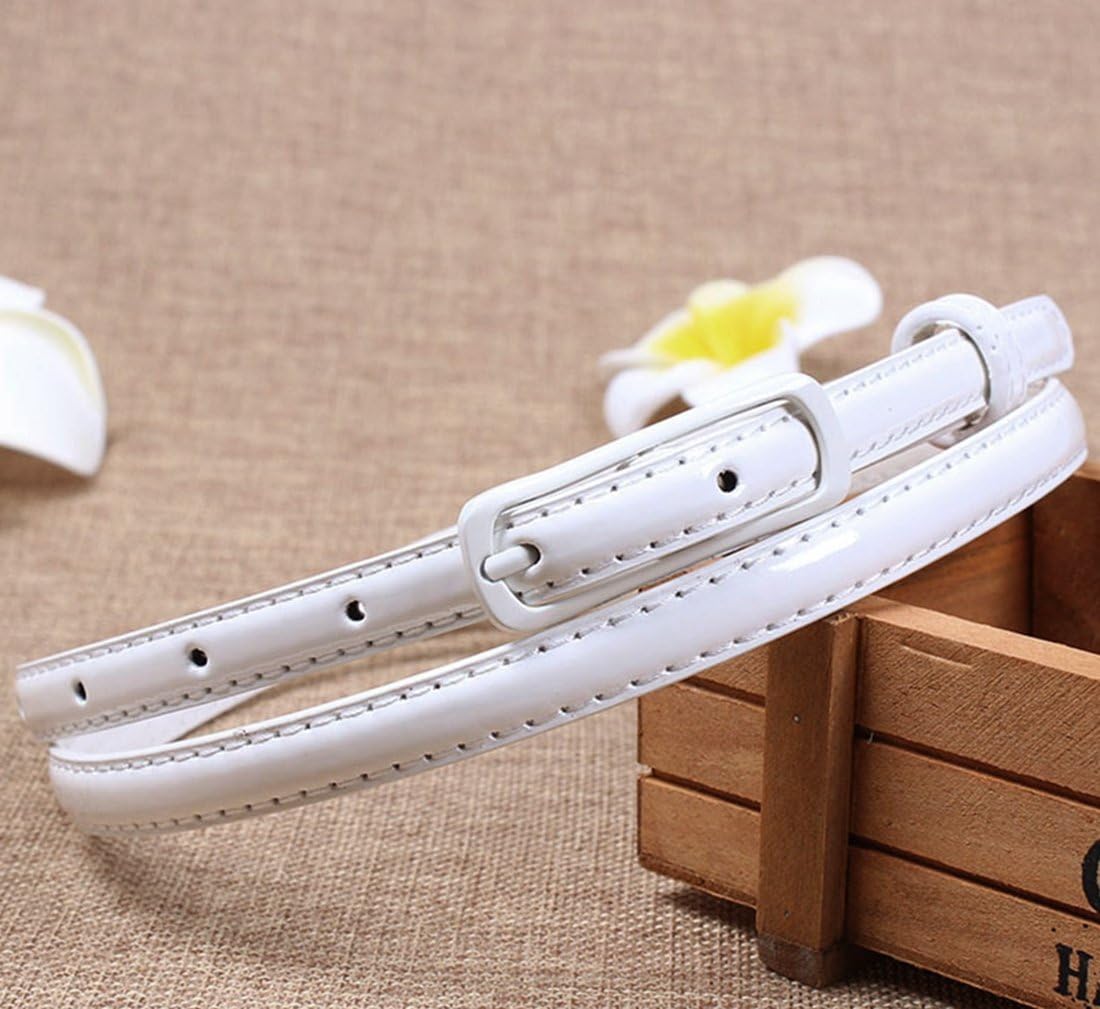 Selighting Women's Solid Color Faux Leather Skinny Belts for Dresses (One Size, White)