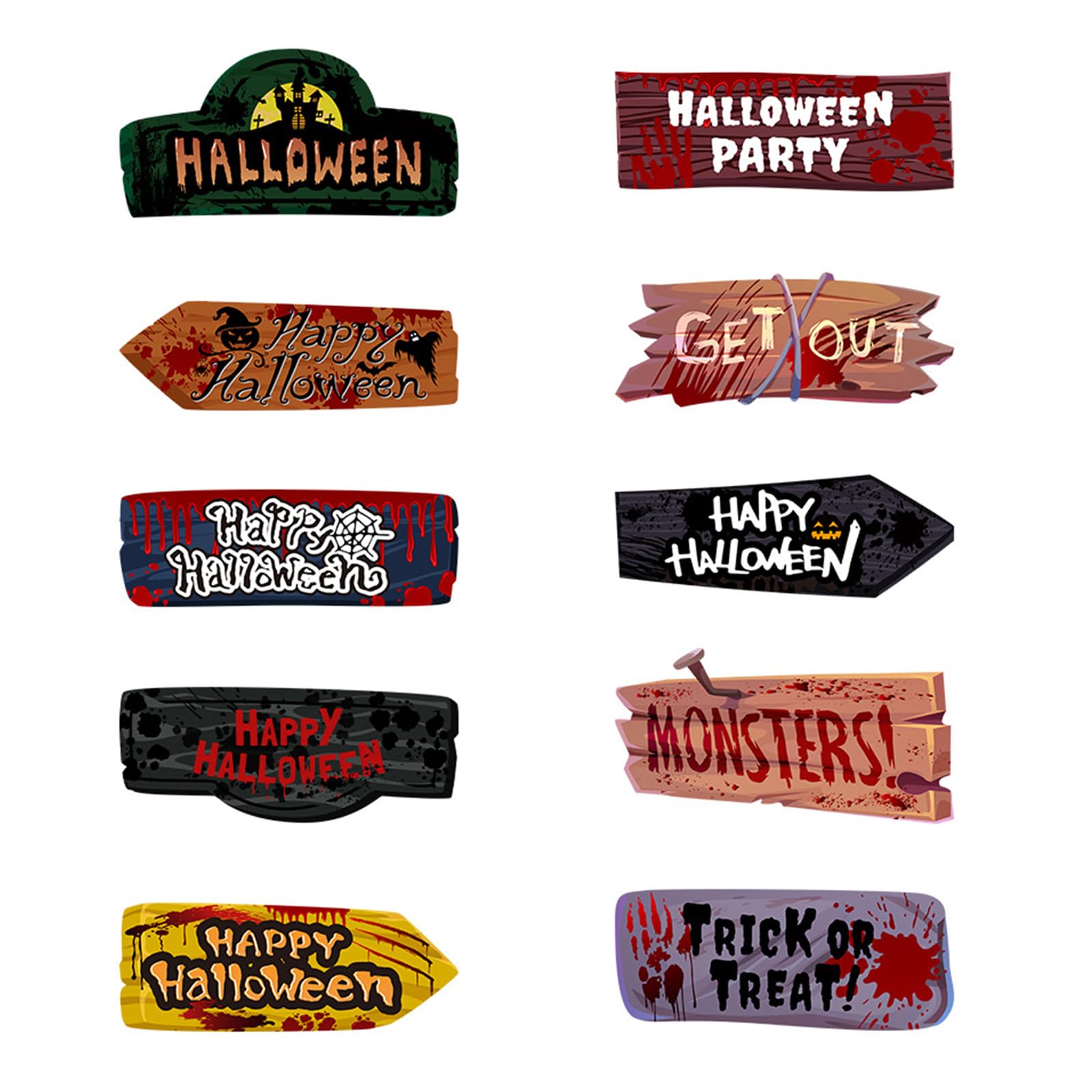 Buxuaaaa 10Pieces Halloween Party Signs Paper Wall Decors Perfectly Sized Scary Property for Indoors Outdoor Haunting House Setups Easy Install Halloween Property